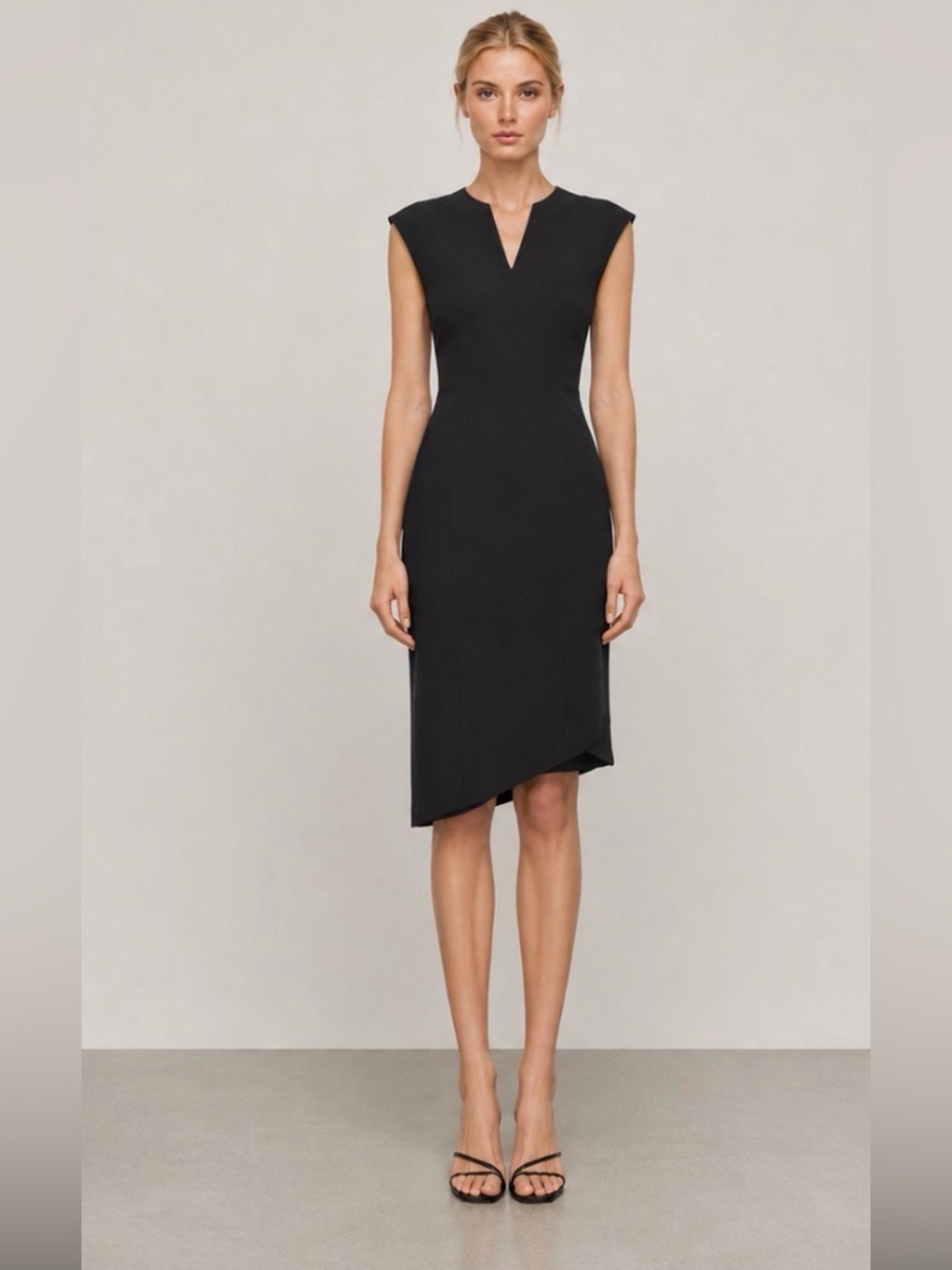 Helmut Lang Black Asymmetric Hem Dress Exposed Back Zip Minimalist Med Slim Fit